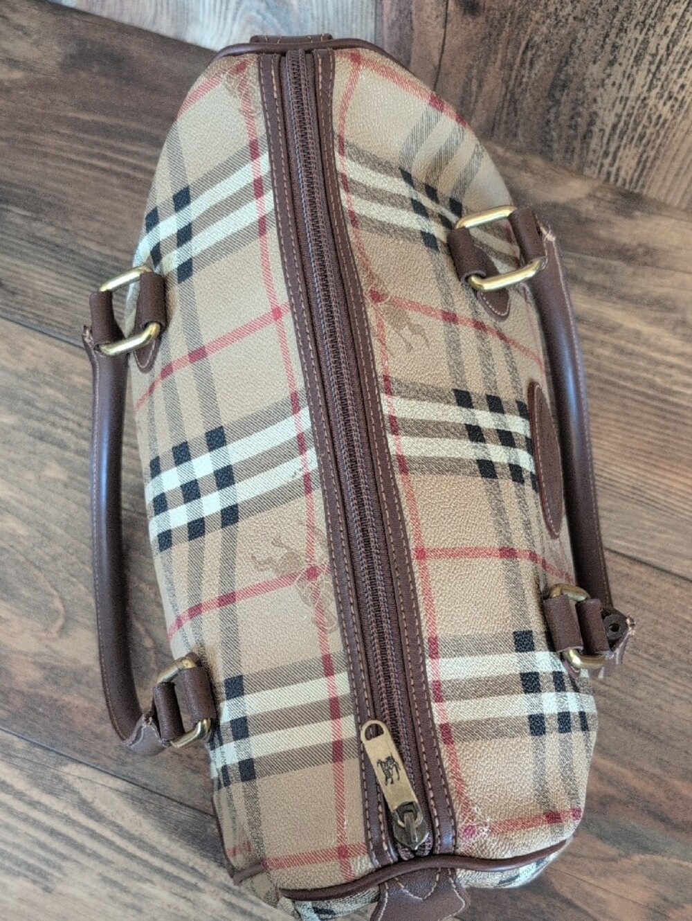 Burberry Vintage Nova Haymarket Check Print Woven Pattern Leather Trim - Picture 11 of 16